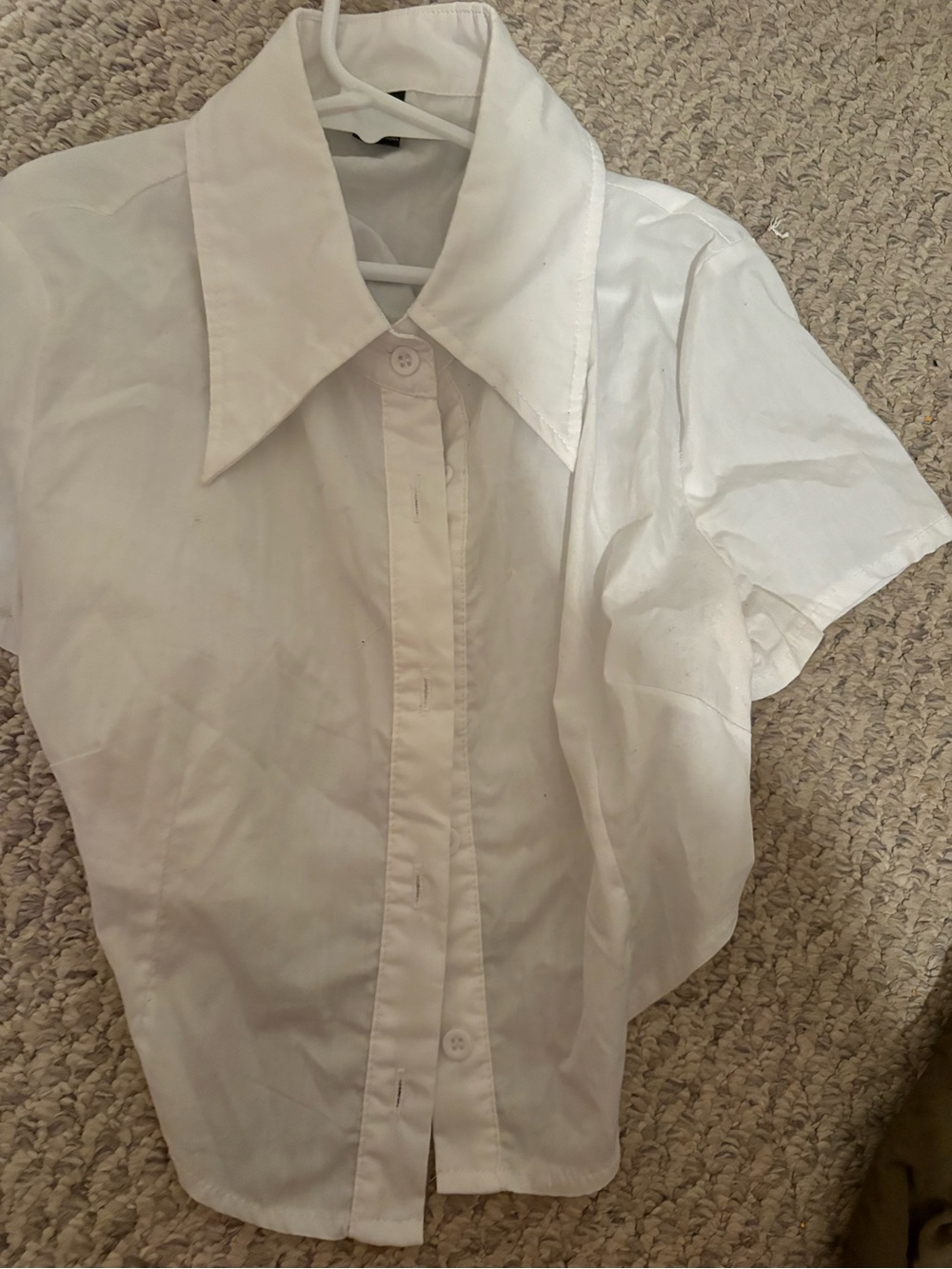 Classic Short-Sleeve White Button-Down Cropped Shirt